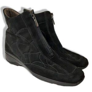 AQUATALIA Italy Genuine Suede Quilted Low Heel Booties Black Sz 9.5